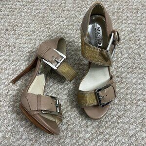 Michael Kors Faith Sandal Heels taupe/gold size 7